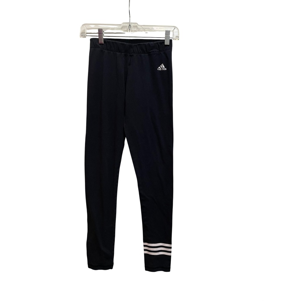 Adidas Girls Black Leggings Three Stripe Logo Activewear Pants Size S